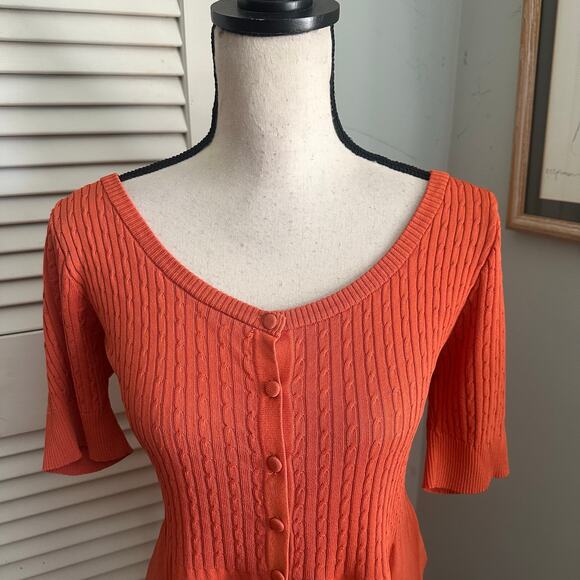 Vintage LINDA MATTHEWS Top Womens Medium Orange Babydoll Peplum Retro Y2K Preppy - Picture 2 of 9